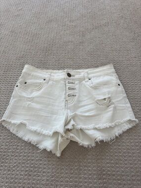 Billabong White Denim Cutoff Shorts with Button-Fly